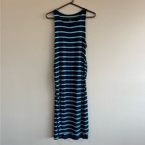 Liz Lange Navy Mint Green Striped Midi Maternity Dress